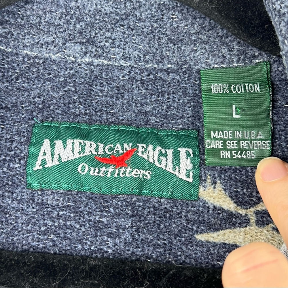 Vintage American Eagle Flannel Moose Shirt L 80s 90s USA Blue Outdoorsy Preppy - Picture 11 of 11